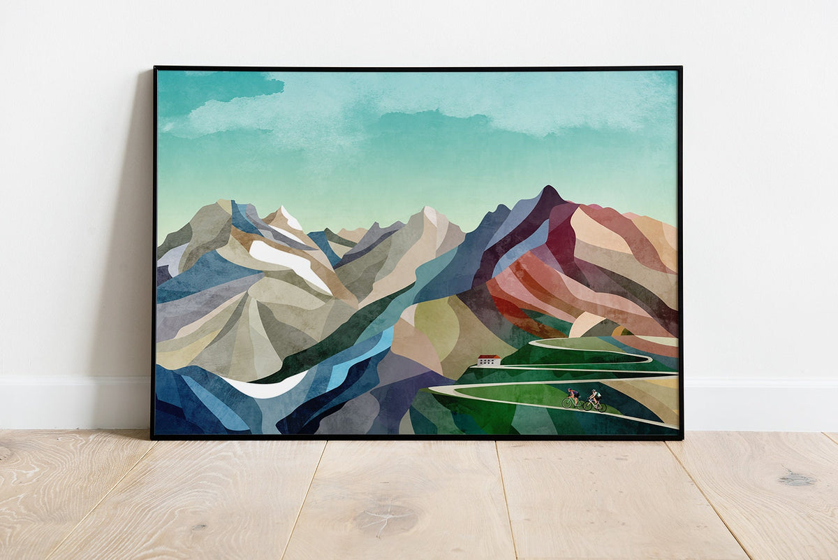 Cycling Couple Art Print | High in the Mountains Wall Art