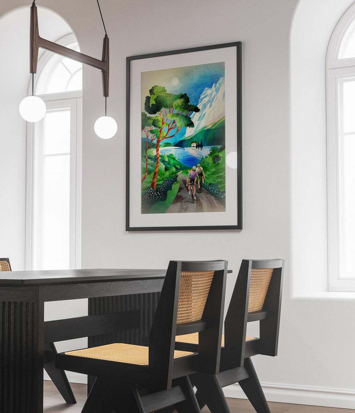 Cycling Couple Art Print | Summer Landscape Illustration