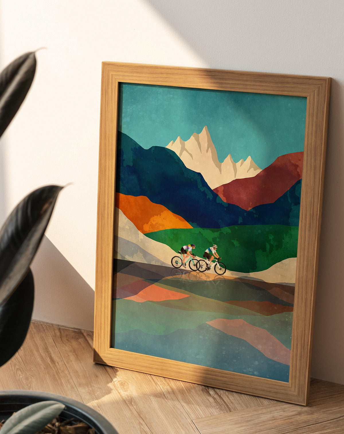 Couple Cycling Art Print | Mountain Landscape Bicycle Wall Art
