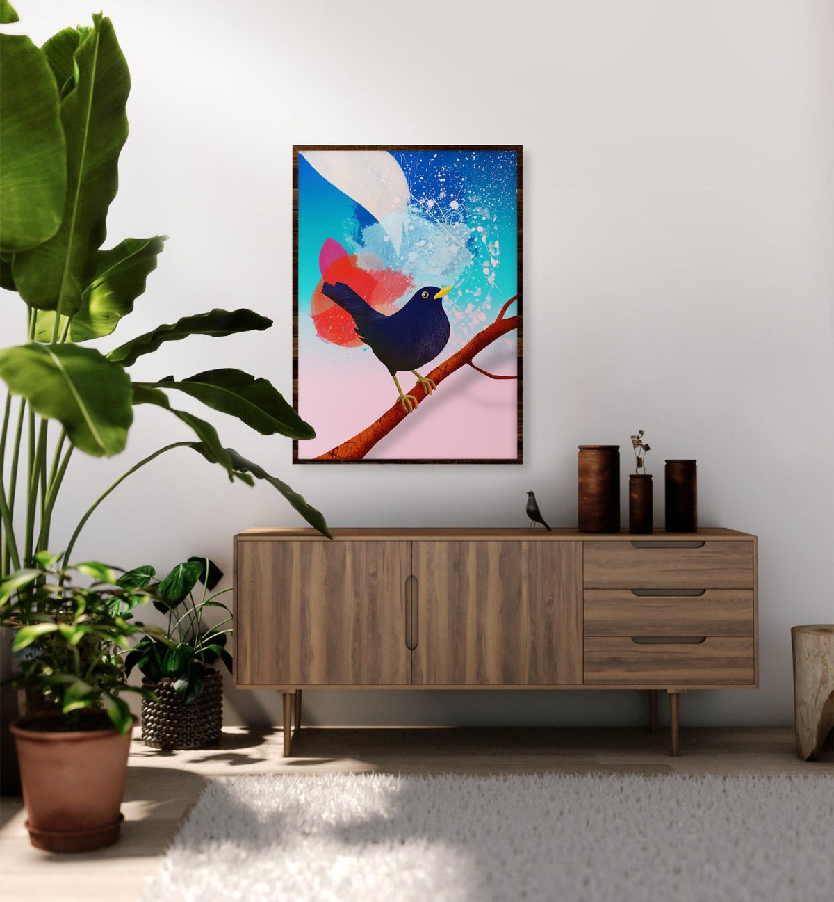 Common Blackbird Art Print | Illustrated Bird Wall Art.