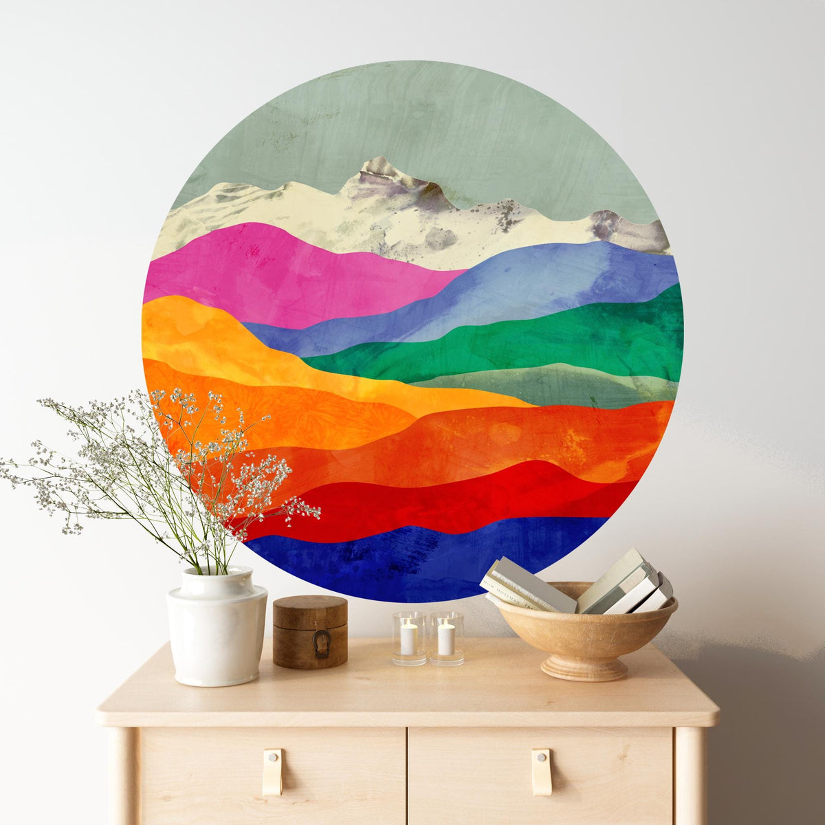 Colorful Mountain Valleys Wall Decal | Round Removable Wall Sticker