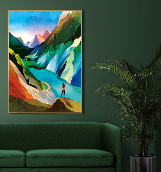 Hiking Girl Art Print | Woman Hiker Mountain Wall Art