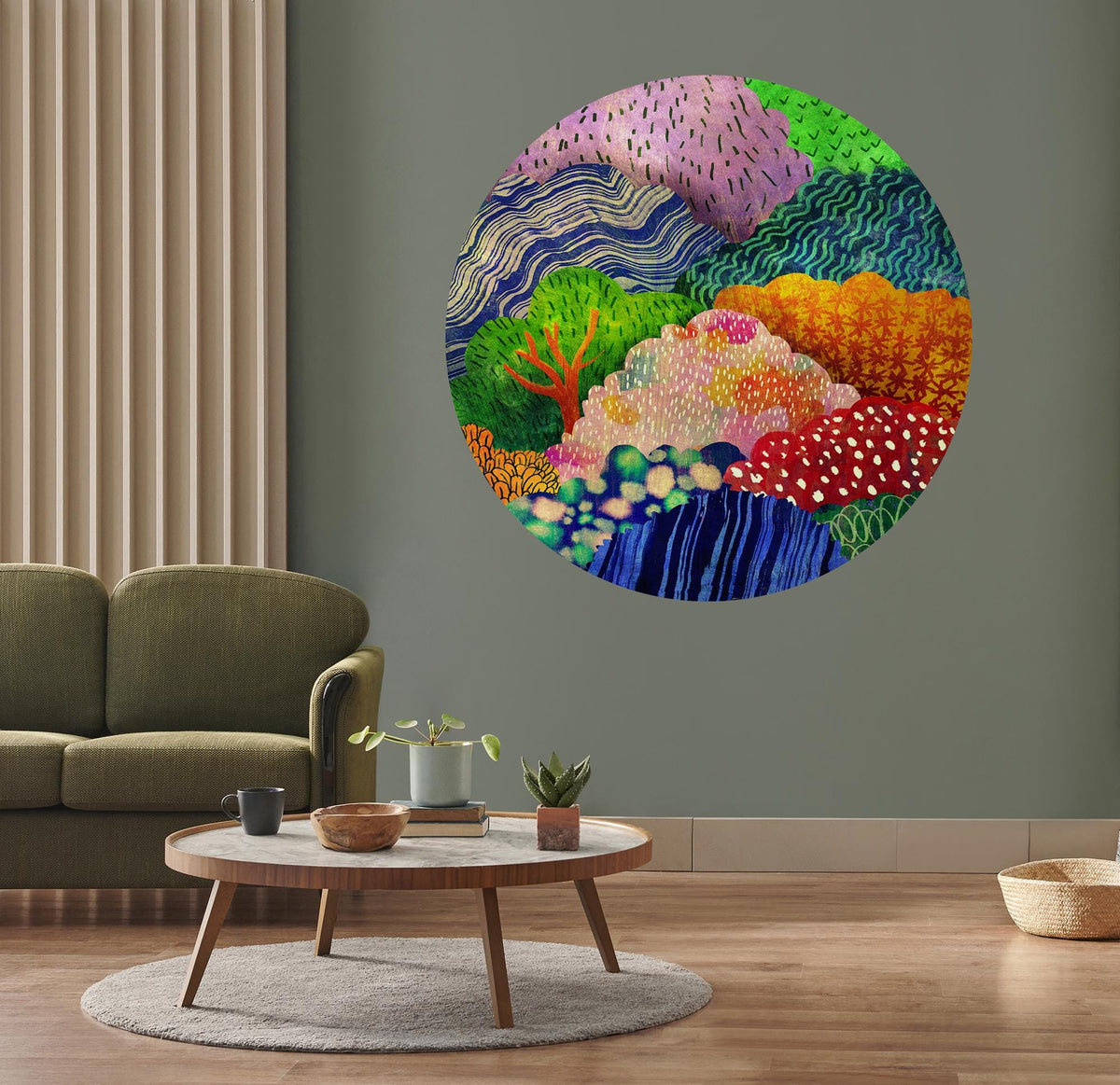 Colorful Forest Wall Decal | Round Self-Adhesive Removable Wall Sticker