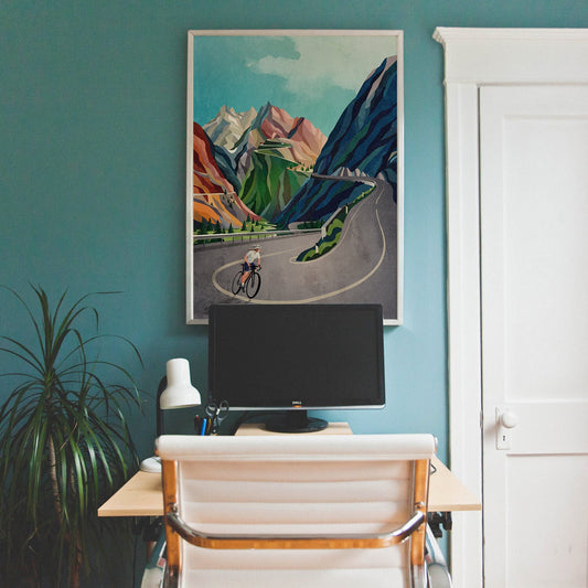Woman Cyclist Art Print | Mountain Ascent Cycling Wall Art