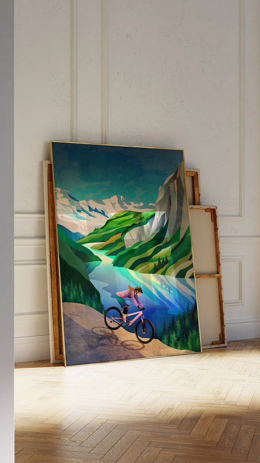 Mountain Bike Art Print | Woman Riding MTB Wall Art