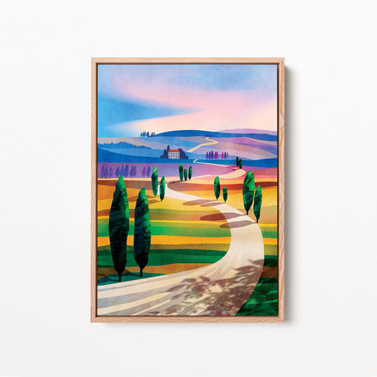 Italian Landscape Art Print | Cypress Trees Travel Poster Wall Art