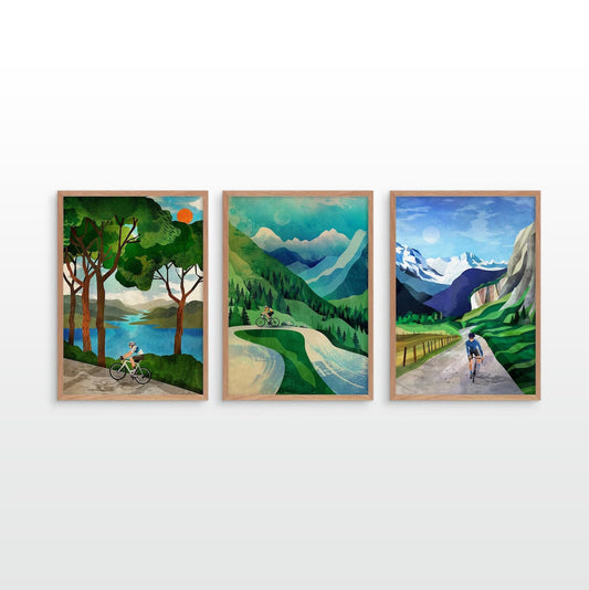 Personalized Cycling Art Prints Set of 3 | Custom Cyclist Wall Art
