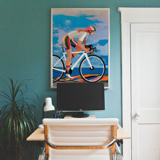 Woman Cyclist Art Print | Cycling Wall Art for Home or Office