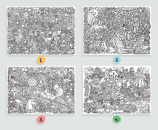 Colouring Pages Set of 3 | Giant A2 Coloring Sheets for Kids