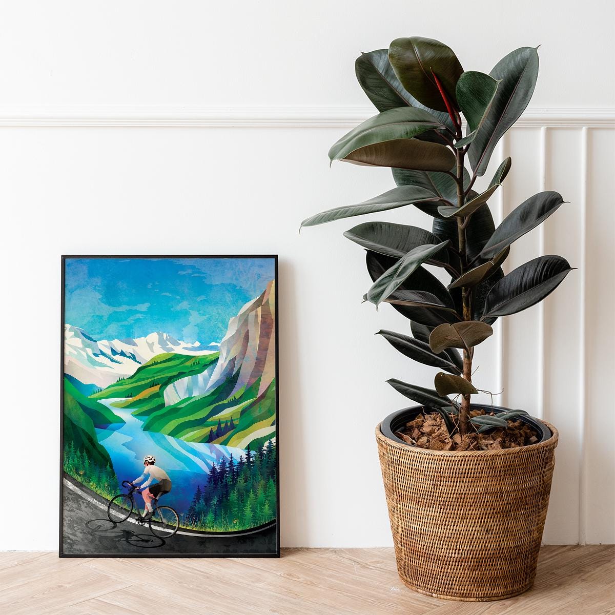 Cycling print. Spring in the mountains.