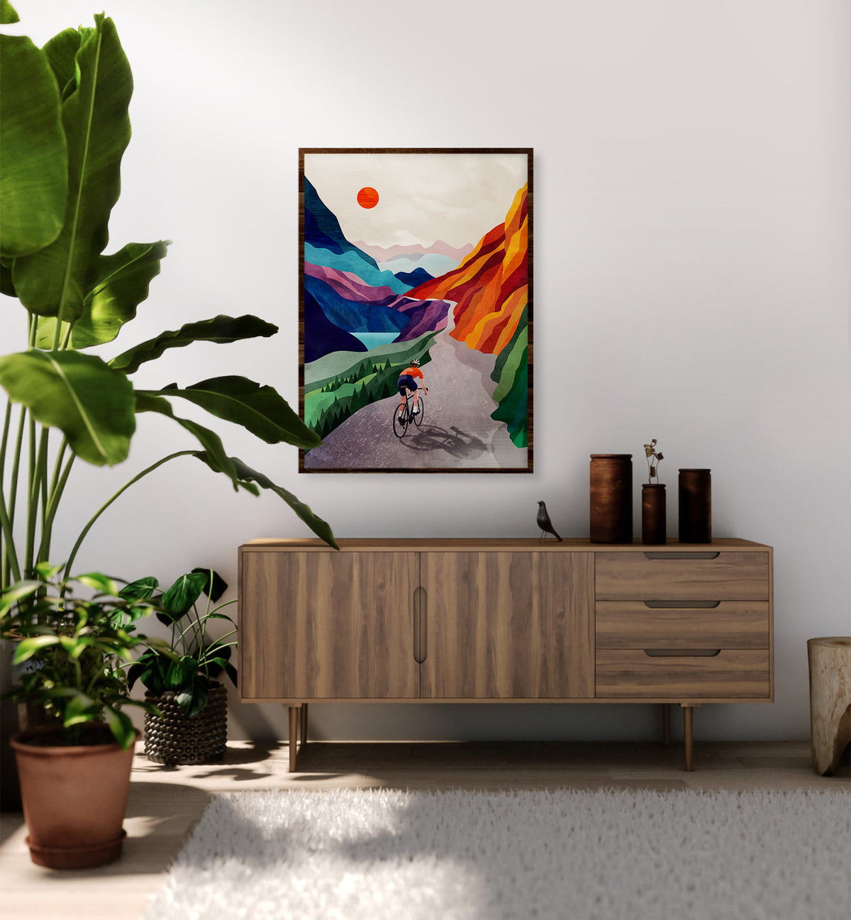 Cycling Art Print | Colorful Mountain Landscape Cyclist Gift