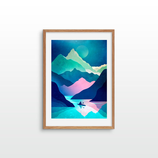 Kayaking Art Print | Lake and Mountain Landscape Wall Art