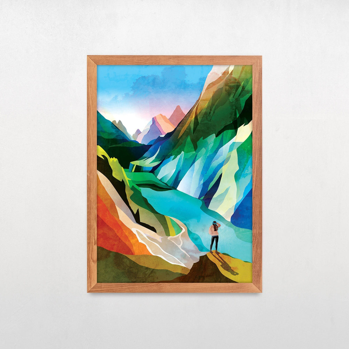 Hiking Girl Art Print | Woman Hiker Mountain Wall Art