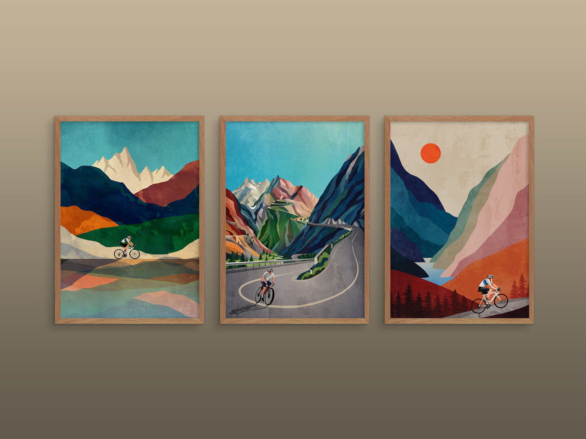 Cycling Art Prints Set of 3 | Bicycle Illustration Wall Art