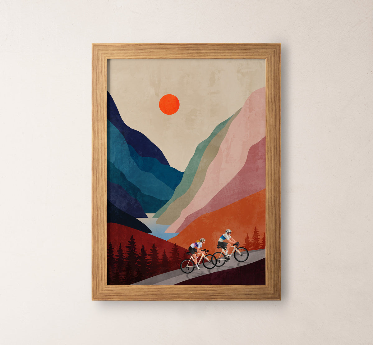 Cycling Home Cyclists | Mountain Landscape Art Print