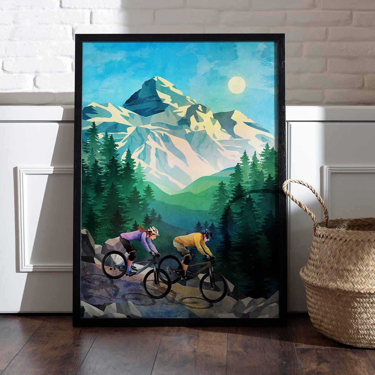 MTB Couple Art Print | Descending Mountain Trail Wall Art