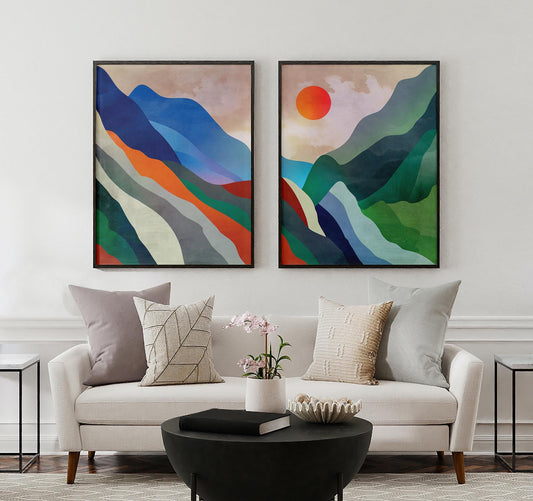Landscape Art Prints Set of 2 | Misty Mountains Wall Art