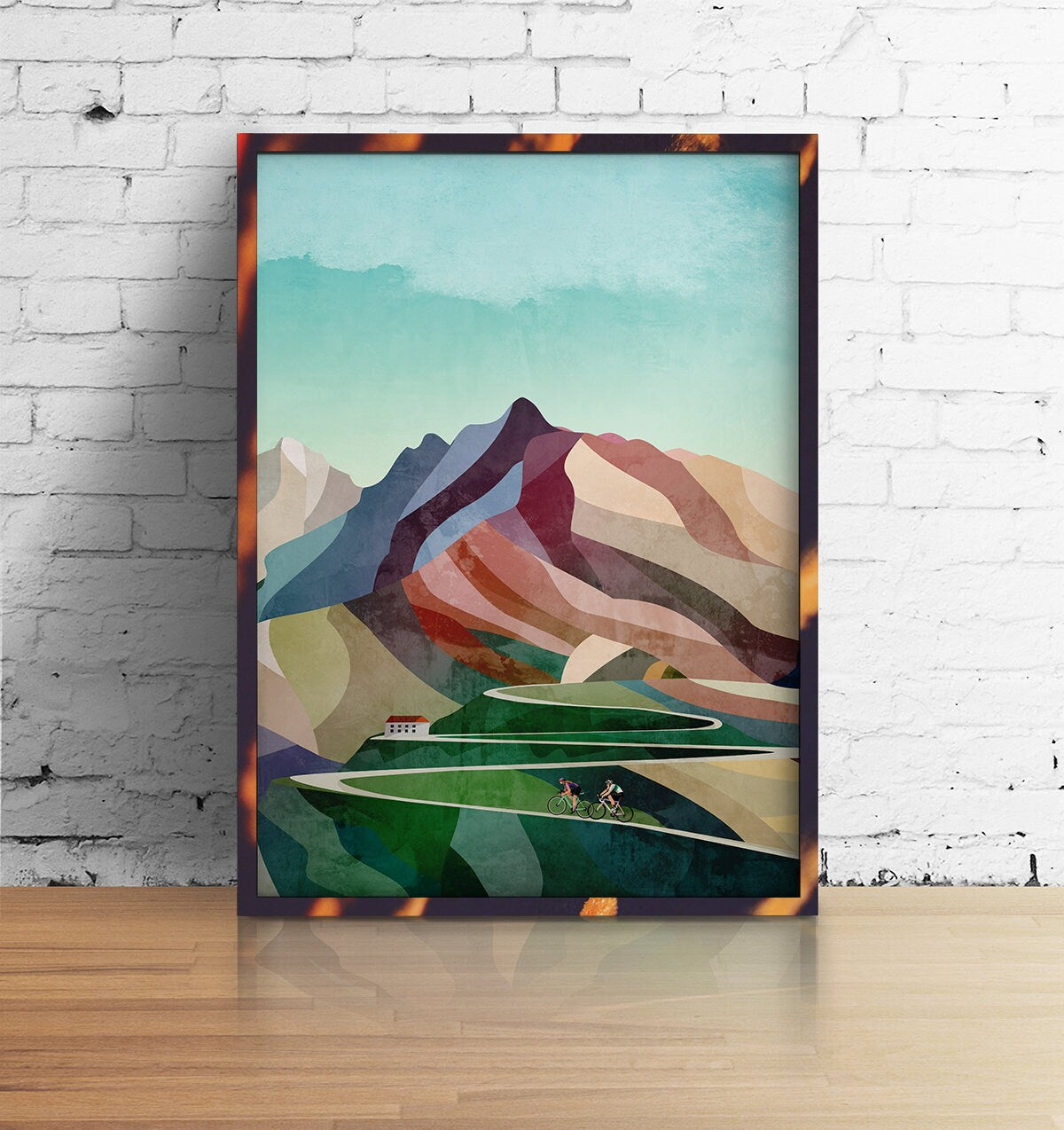 Cycling Art Prints Set of 2 | Mountain Road Bicycle Wall Art