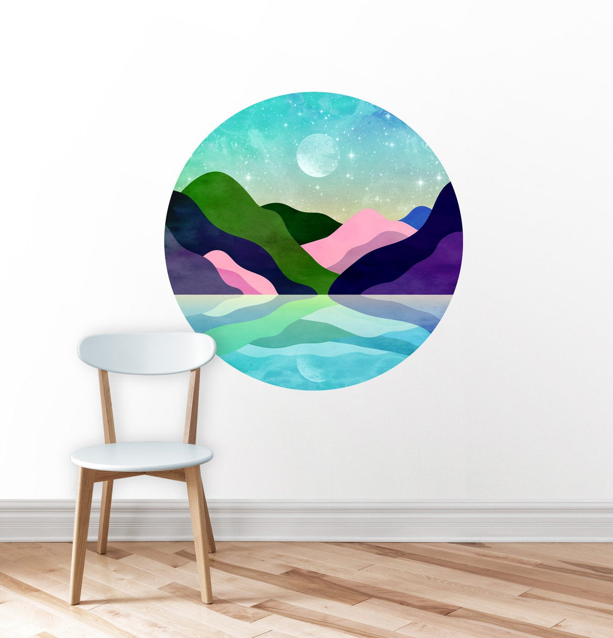 Mountain Lake Reflection Circular Decal | Round Self-Adhesive Removable Wall Sticker