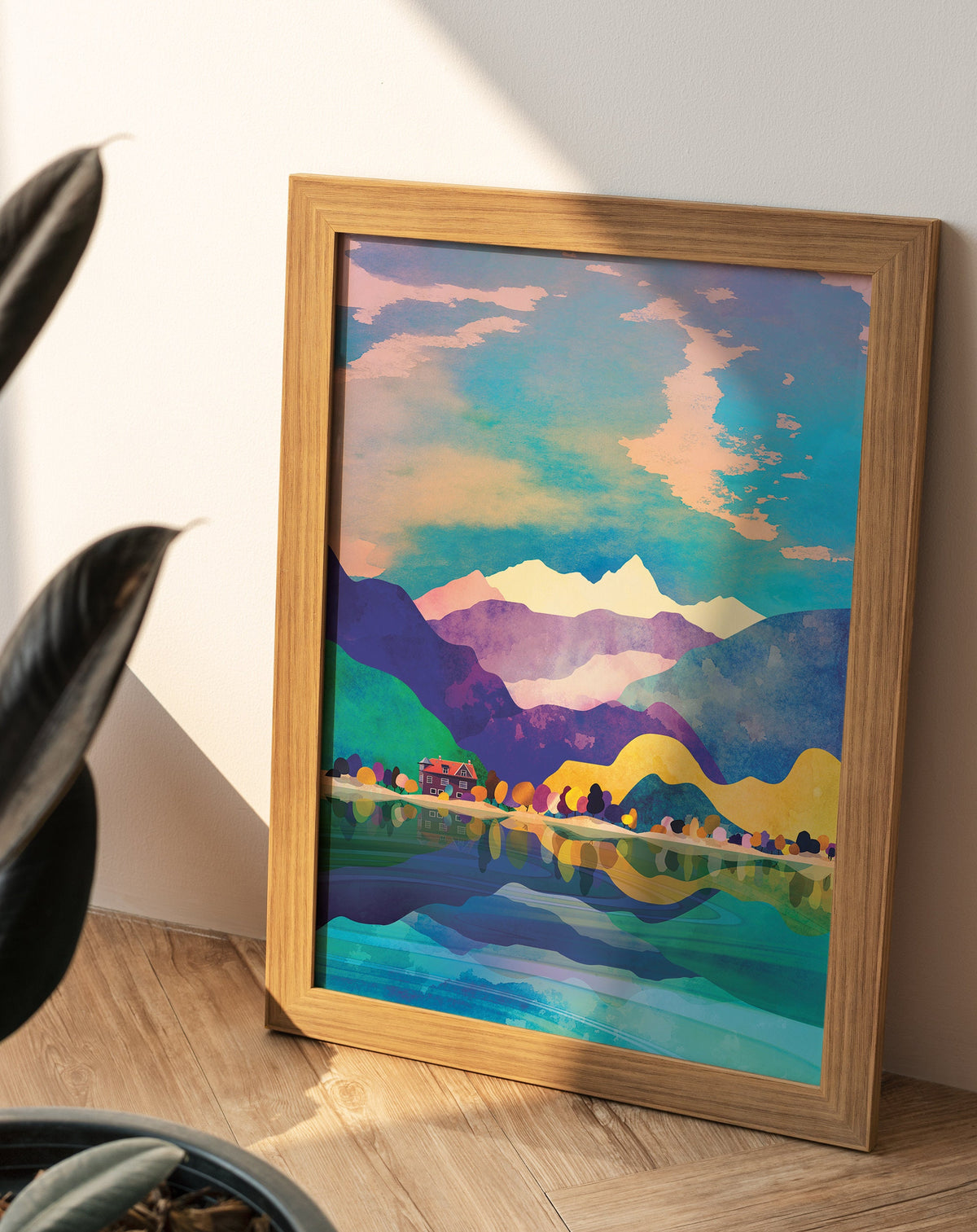 House by the Lake Art Print | Mountain Landscape Wall Art