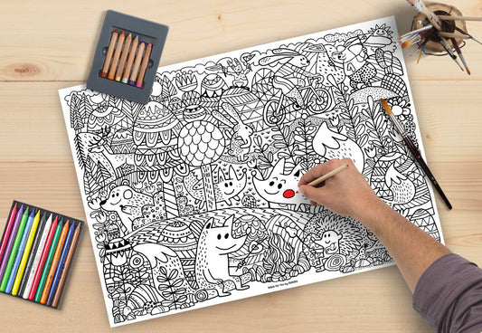 Forest Animals Colouring Poster | A2 Paper Print.