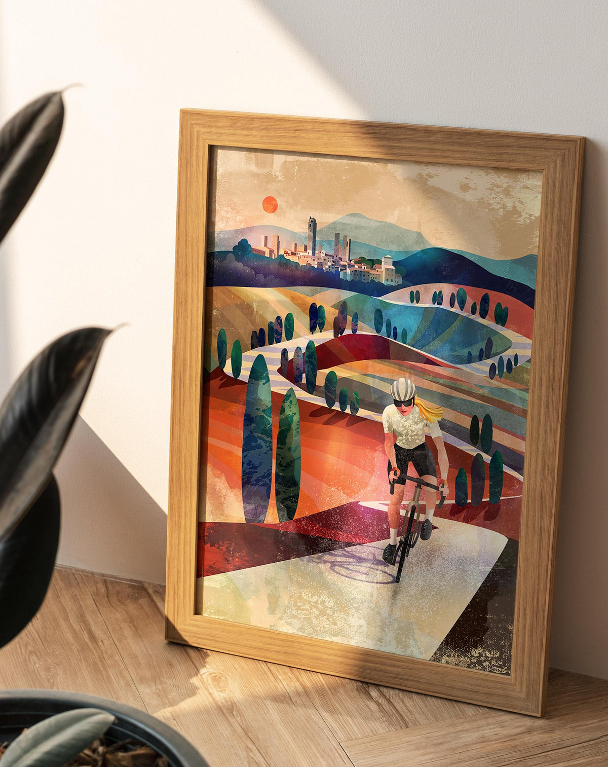 Woman Cycling in Tuscany | Italy Art Print.