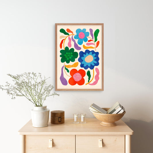 Colorful Summer Flowers Art Print | Floral Wall Decor