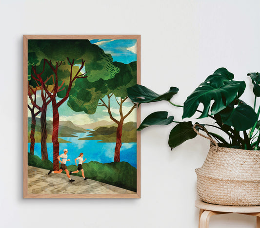 Trail Running Art Print | Runner by Alpine Lake Wall Art