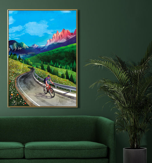 Cycling Art Print | High Mountain Pass Road Cyclist Wall Art