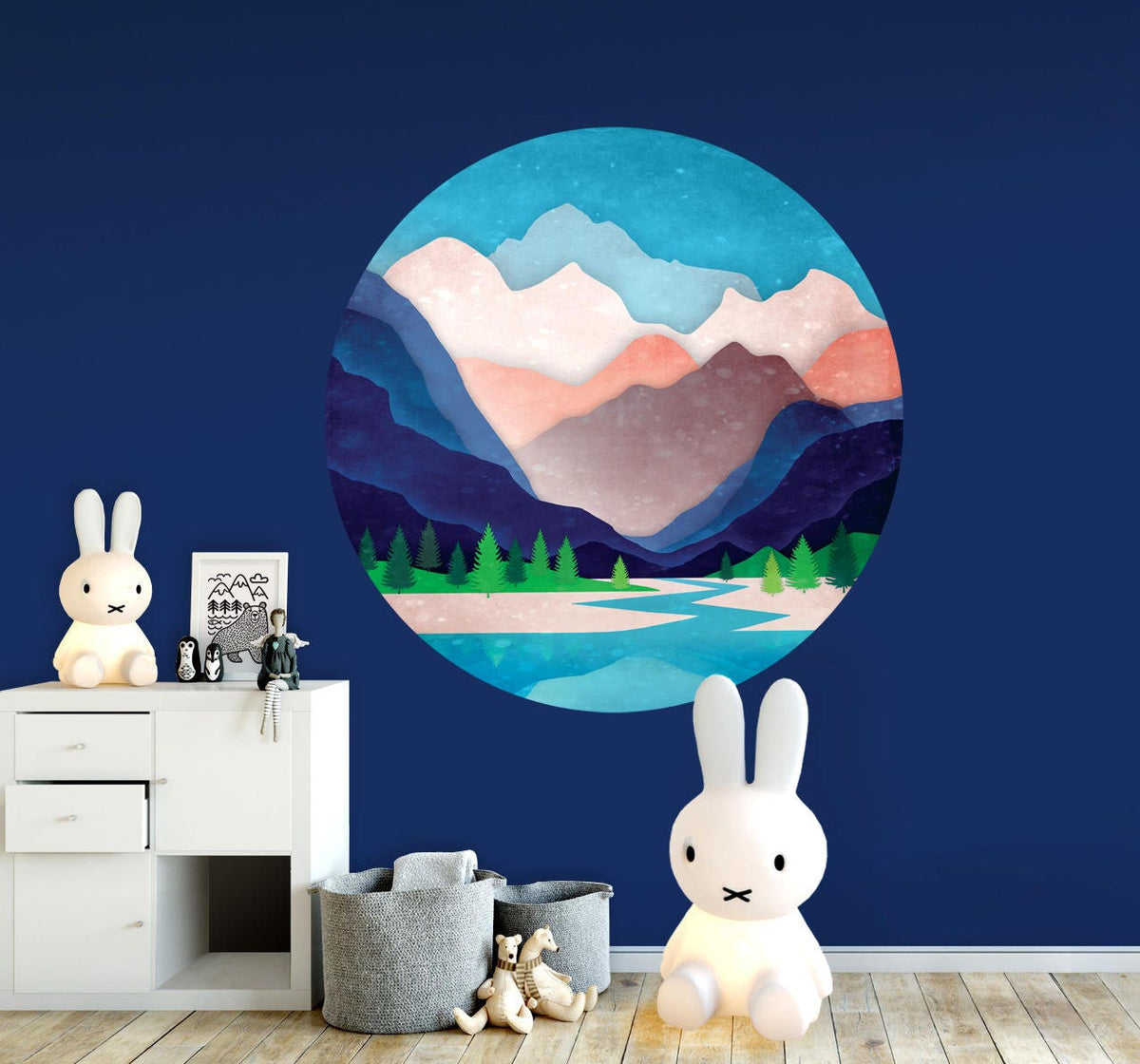 Mountain River Wall Decal | Round Self-Adhesive Removable Wall Sticker