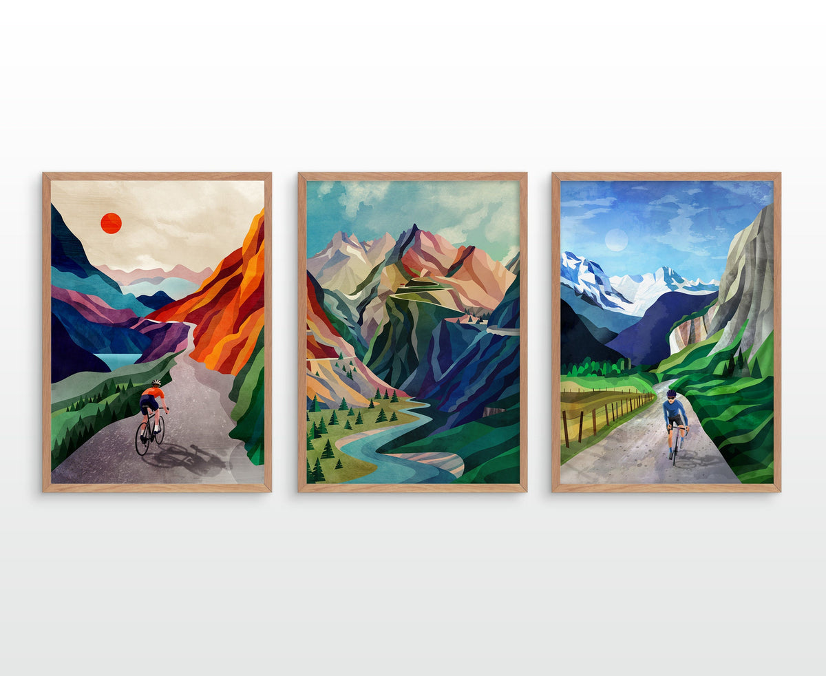 Cycling Art Print Set | Three Illustrated Prints