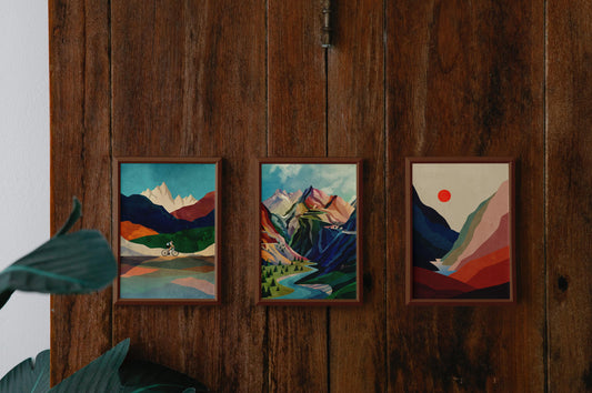 Cycling Art Prints Set | Mountain Landscape Bicycle Wall Art