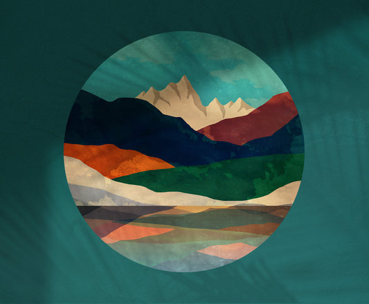 Mountain Lake Wall Decal | Colorful Round Landscape Wall Sticker