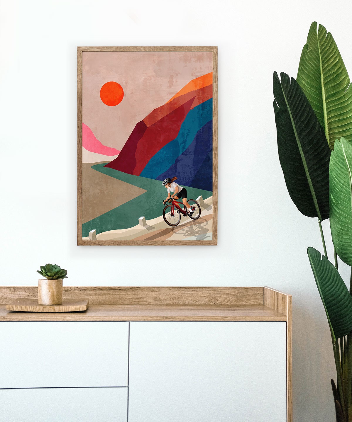 Woman Cyclist Art Print | Mountain Road Cycling Wall Art