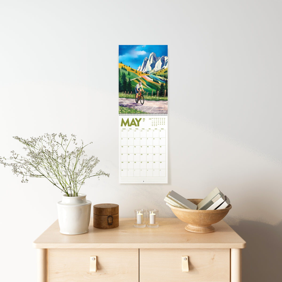 2027 DURIDO illustrated Cycling Wall Calendar, 12 Month Organizer for Cyclists