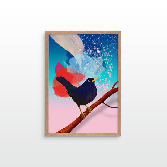 Common Blackbird Art Print | Illustrated Bird Wall Art.