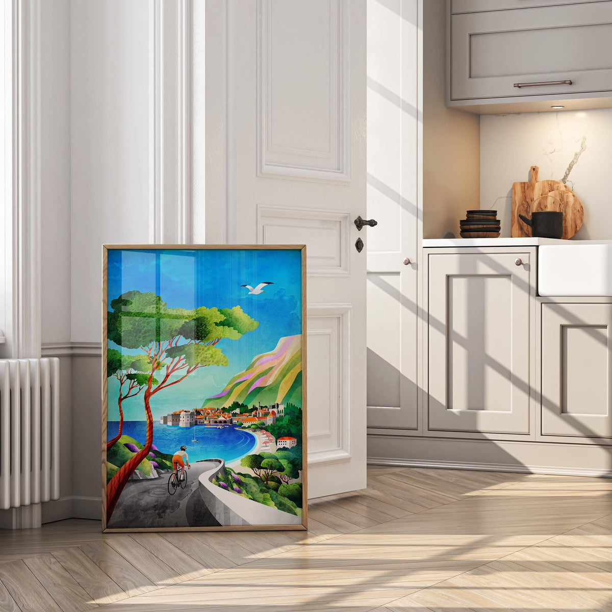 Cycling by the Sea Art Print | Coastal Bicycle Ride Wall Art