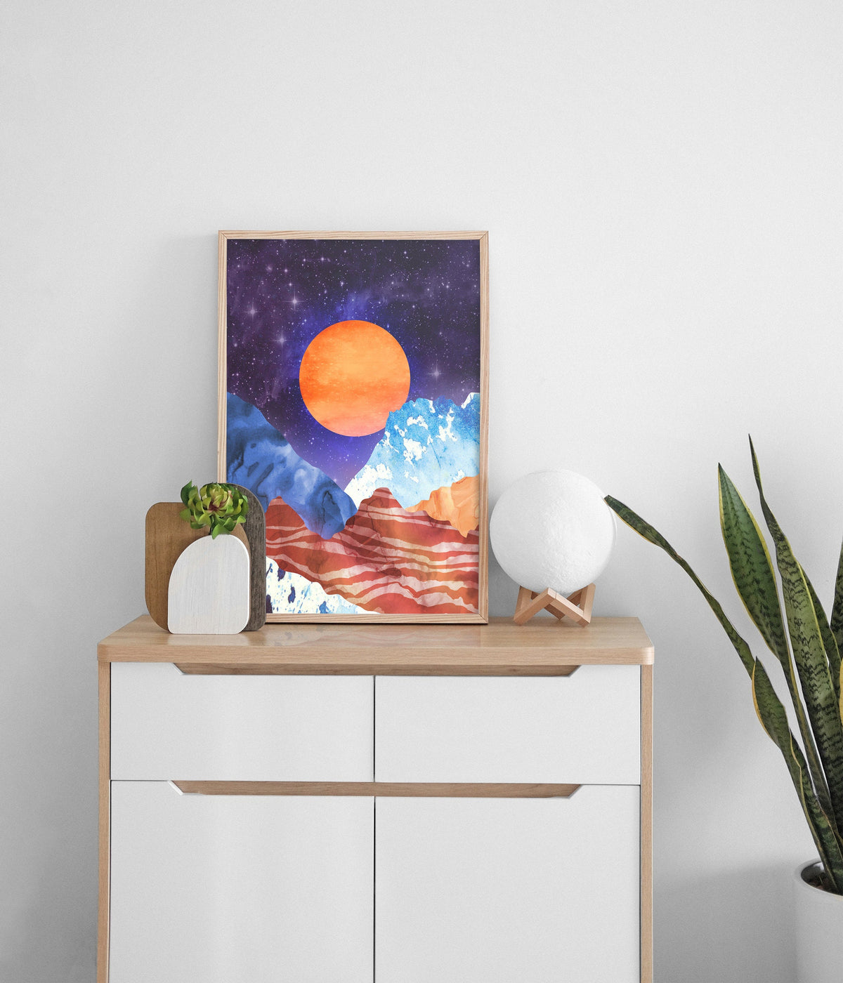 Orange Moon Art Print | Moon Over Mountains Landscape Wall Art