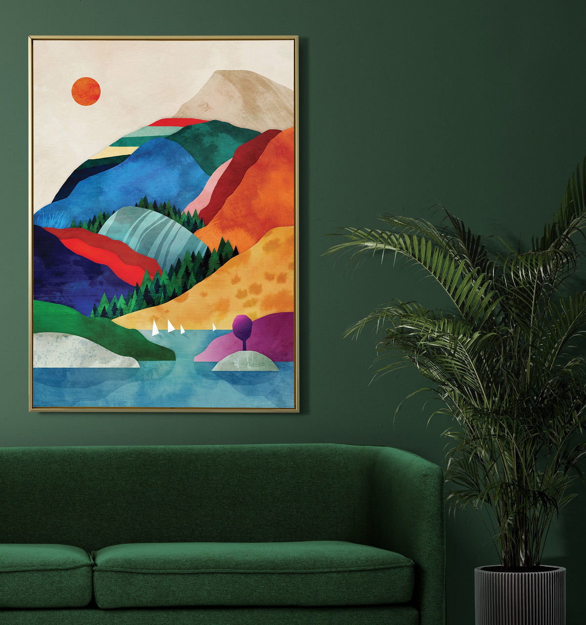 Mountain by the Lake Art Print | Colorful Landscape Illustration