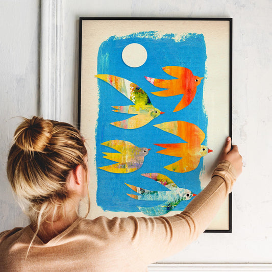 Small Flock of Birds | Mixed Media Fine Art Print