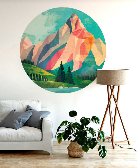 Colorful Mountain Wall Decal | Removable, Self adhesive Landscape Art Decor