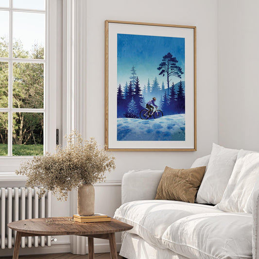 Woman Cyclist Art Print | Winter Cycling Wall Art