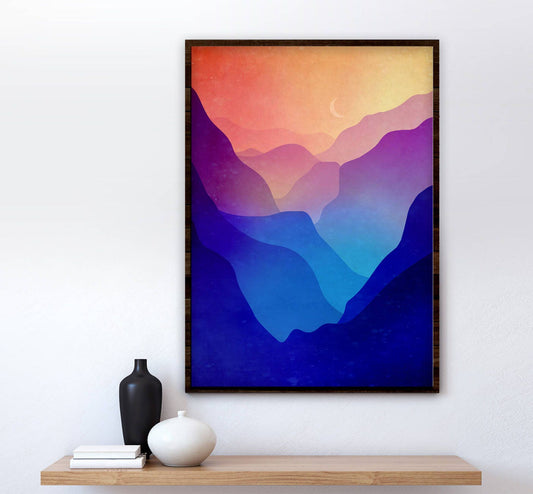 Sunset Valley Art Print | Mountain Landscape Wall Art