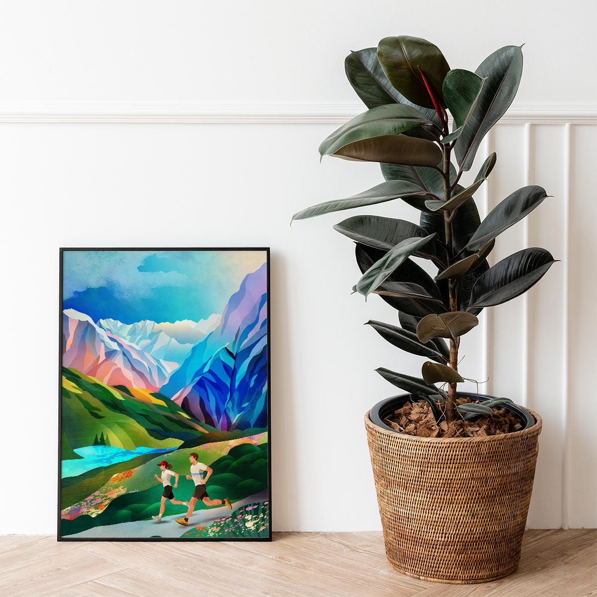 Mountain Running Art Print | Runner Landscape Wall Art
