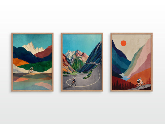 Cycling Art Prints Set of 3 | Bicycle Illustration Wall Art