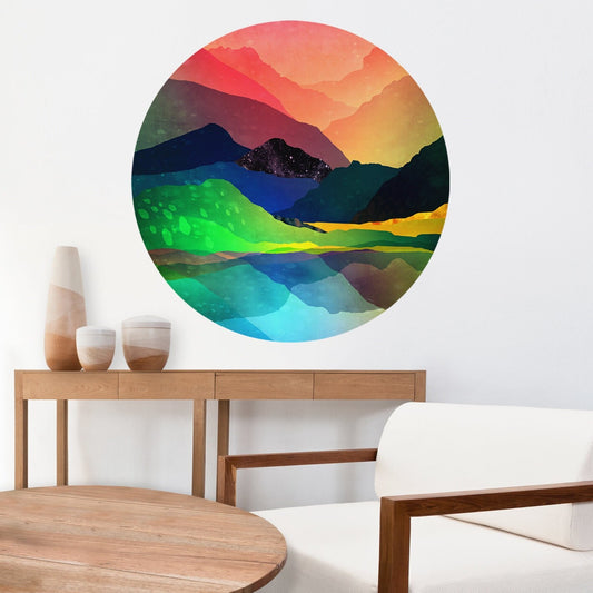 Mountains Wall Decal | Round Removable Landscape Wall Sticker