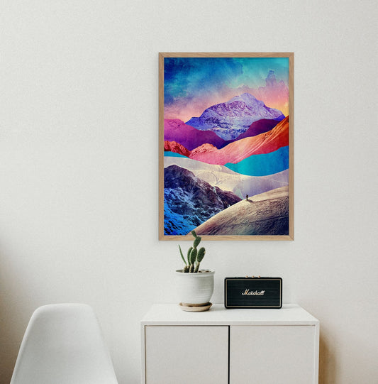 Winter Mountain Landscape Art Print | Colorful Snow Scene Wall Art