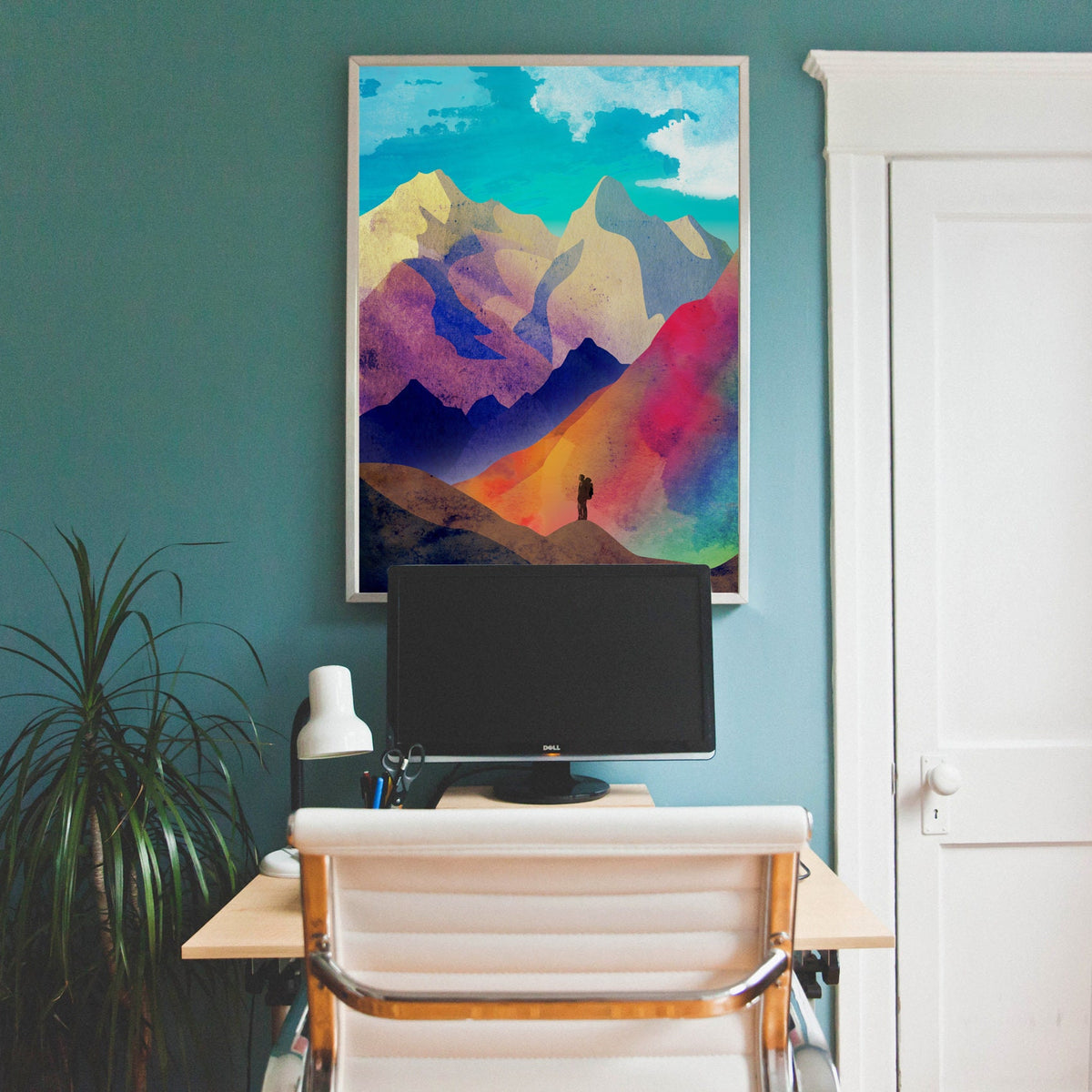 Mountain Lake Art Print | Colorful Hiking Illustration Wall Art