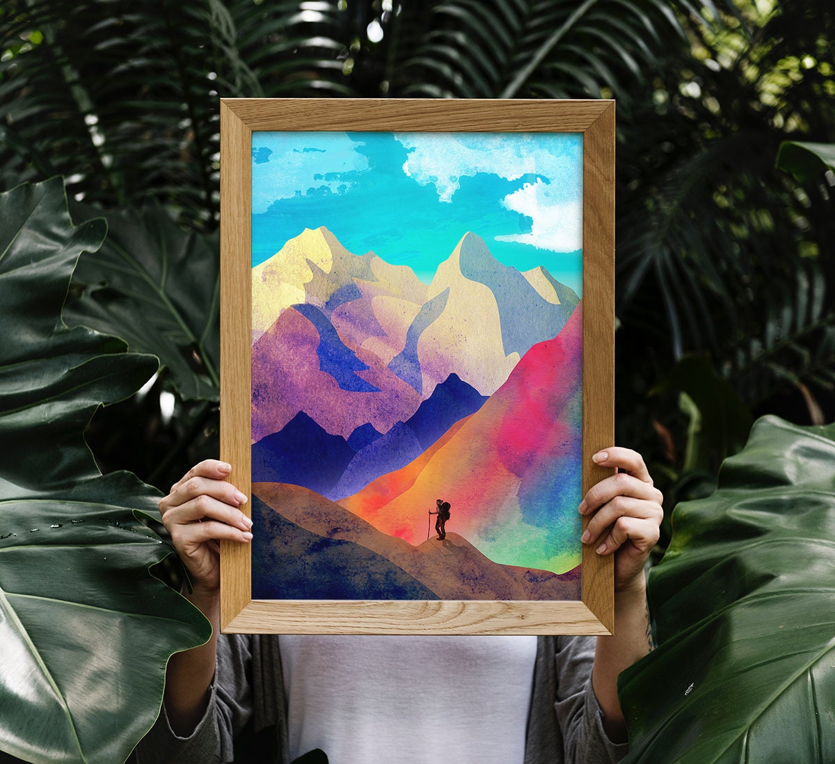 Woman Hiker Art Print | Mountain Hiking Wall Art