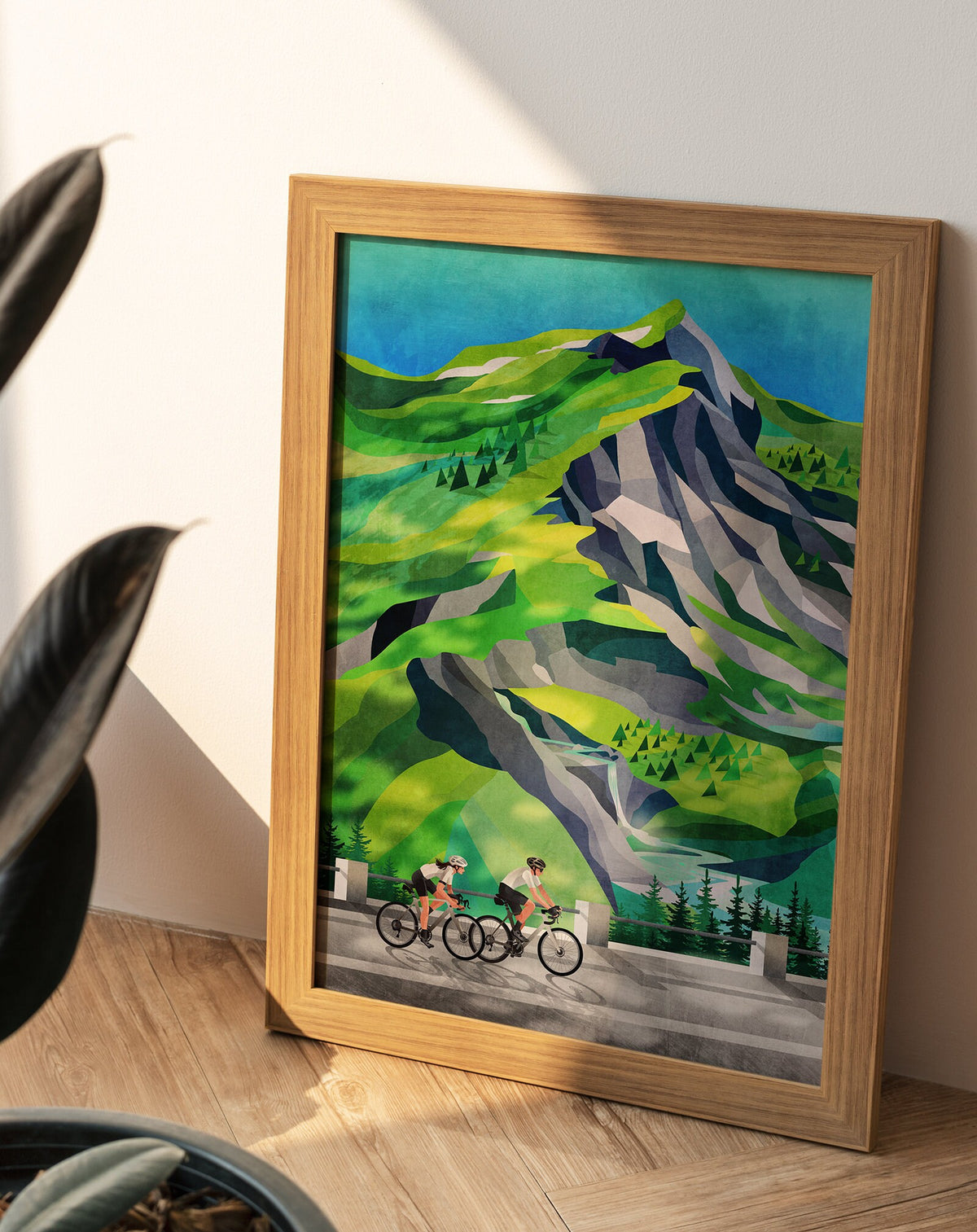 Cycling Couple Art Print | Waterfall Ride Bicycle Wall Art